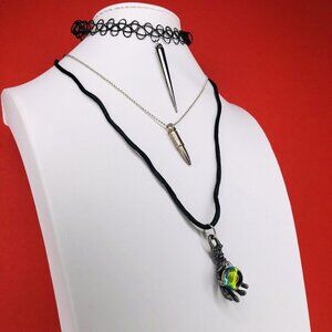 3 Whimsigoth Necklace Choker Black Rope Cord Bullet Hand Moonstone Spike Punk